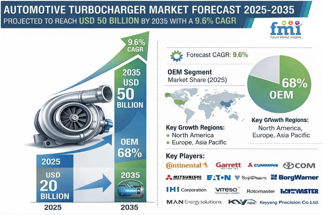 Global Automotive Turbocharger Market to Reach USD 50 Billion by 2035 as Emission Regulations and Engine Downsizing Accelerate